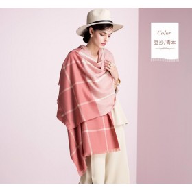 Pure Cashmere Scarf Women Pink Big Plaid Fashional Winter Warm Scarf